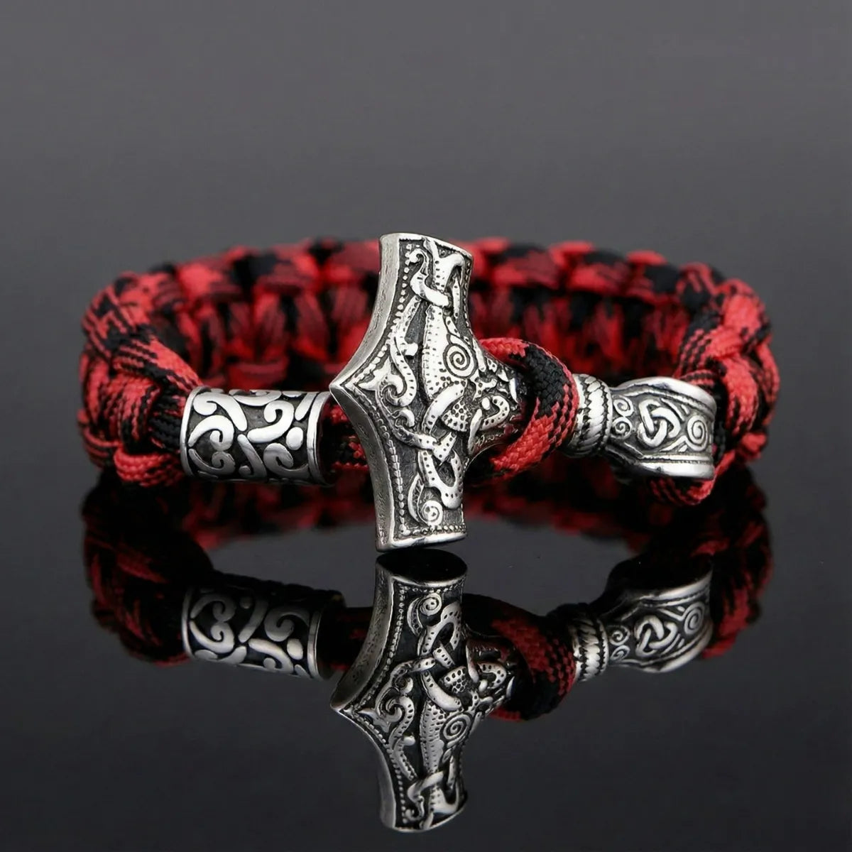 Mjolnir Paracord Bracelet Red & Steel