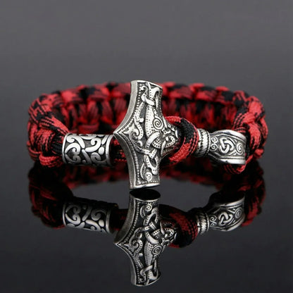 Mjolnir Paracord Bracelet Red & Steel
