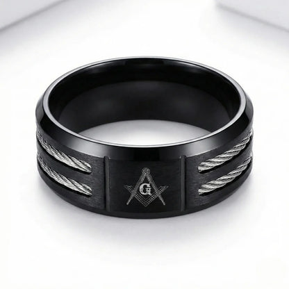 Modern Masonic Wedding Band Black Details