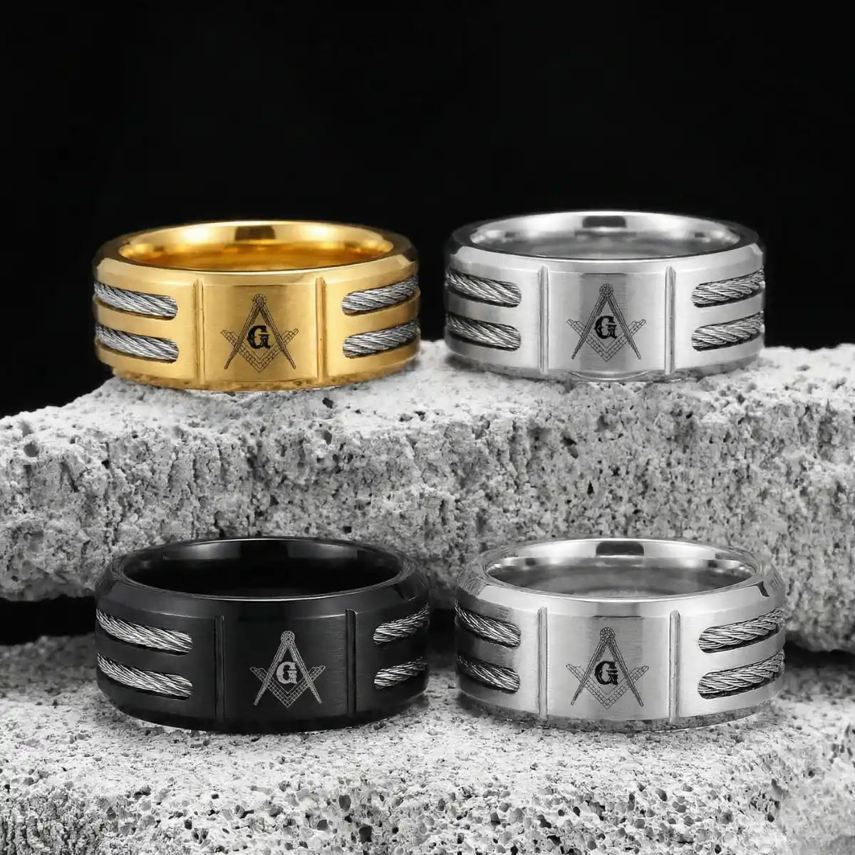 Modern Masonic Wedding Band Details
