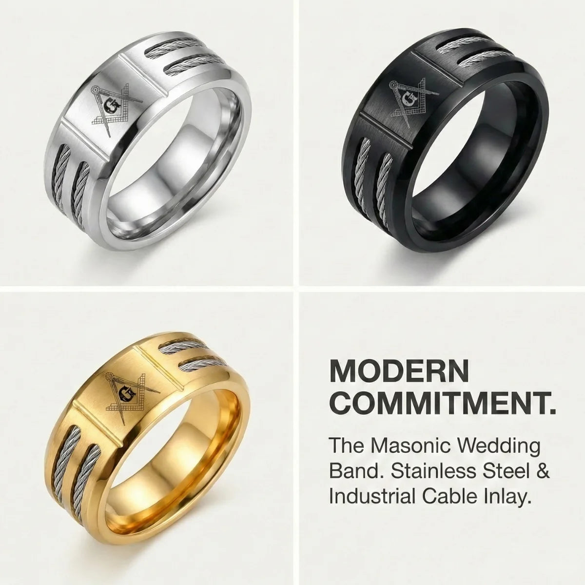 Modern Masonic Wedding Band Features