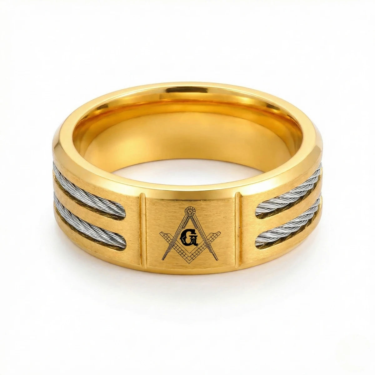 Modern Masonic Wedding Band Gold Details