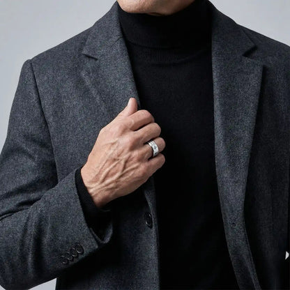 Modern Masonic Wedding Band Silver Worn by Male Model