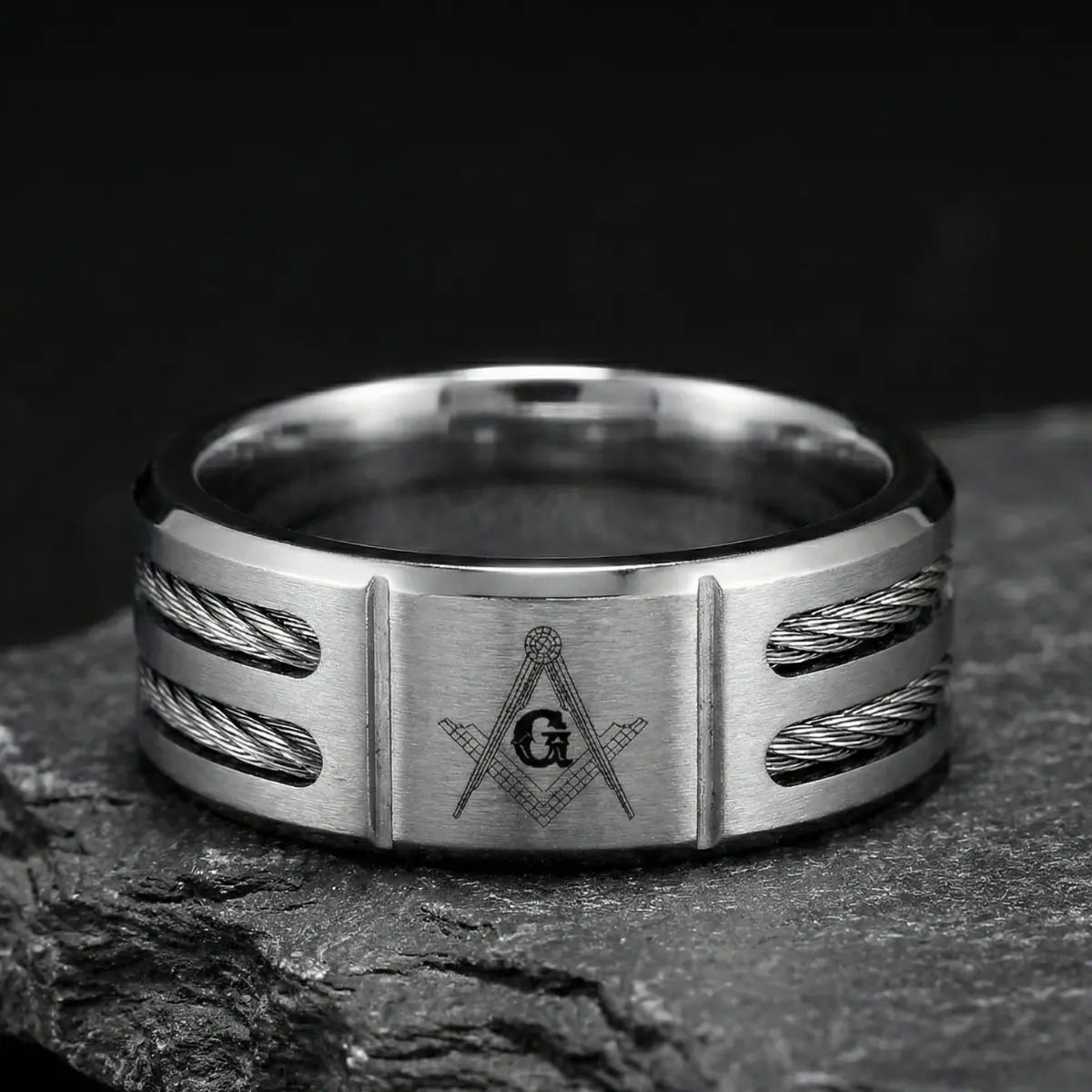 Modern Masonic Wedding Band Silver