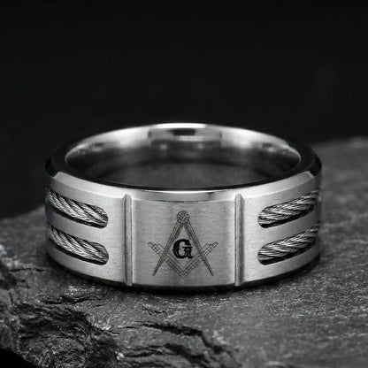 Modern Masonic Wedding Band Silver