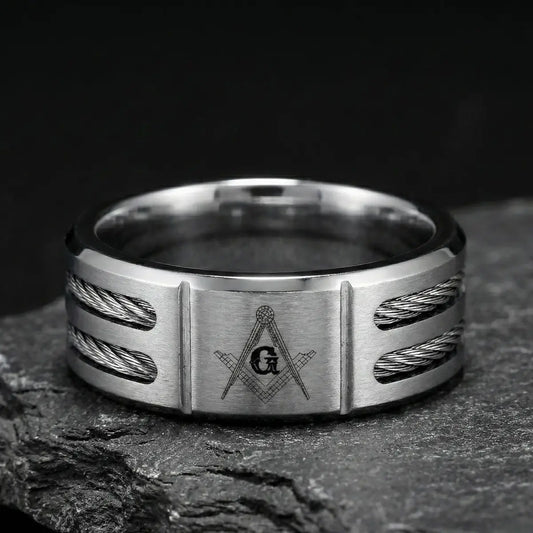 Modern Masonic Wedding Band Silver
