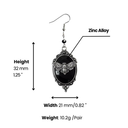 Moth Earrings with Skull Dimensions and Weight