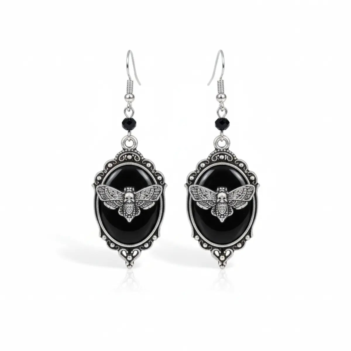 Moth Earrings with Skull Front