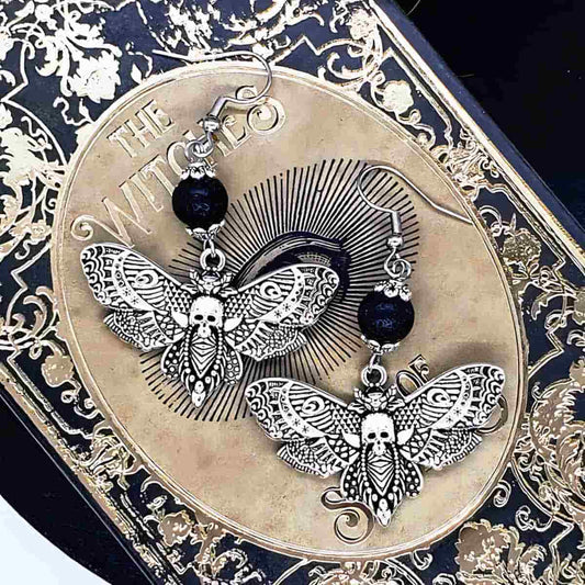 Moth Earrings with Skull - Xenos Jewelry