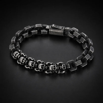 Multi Skull Block Bracelet Antique Black Close Up Black Background