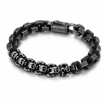 Multi Skull Block Bracelet Antique Black Front View White Background
