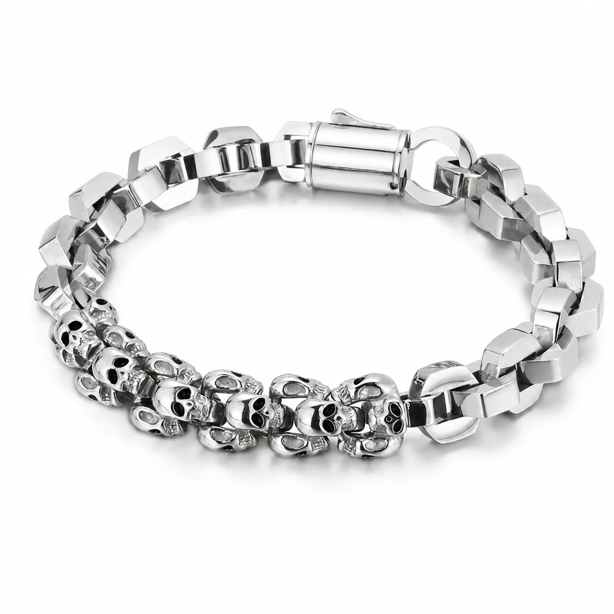 Multi Skull Block Bracelet Silver Front View White Background