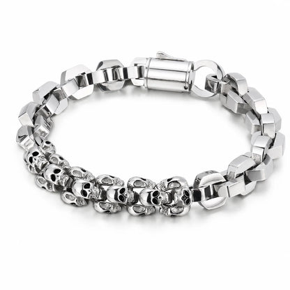 Multi Skull Block Bracelet Silver Front View White Background