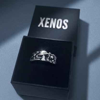 Mushroom Ring Silver Presented in Xenos Jewelry Packaging Box