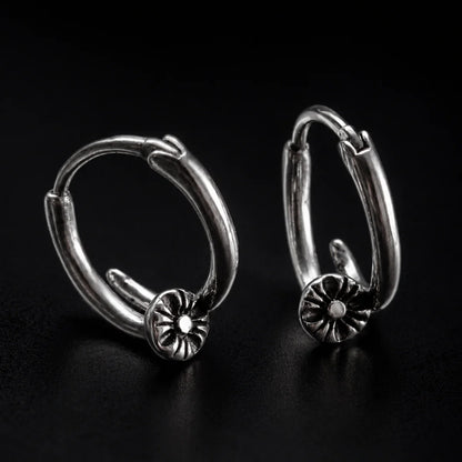 Nail Hoop Earrings Silver Pair Close Up Black Background