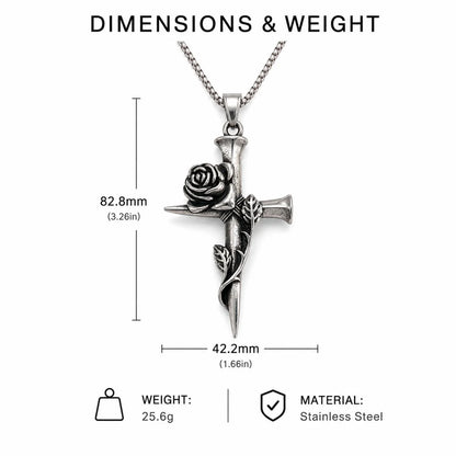 Nail Rose Cross Pendant Necklace Silver Dimension Diagram 62.4mm 2.46inch and 32.2mm 1.27inch