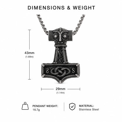 Norse Thor Hammer Pendant Necklace Silver Dimension Diagram 42.1mm 1.66inch and 29mm 1.14inch