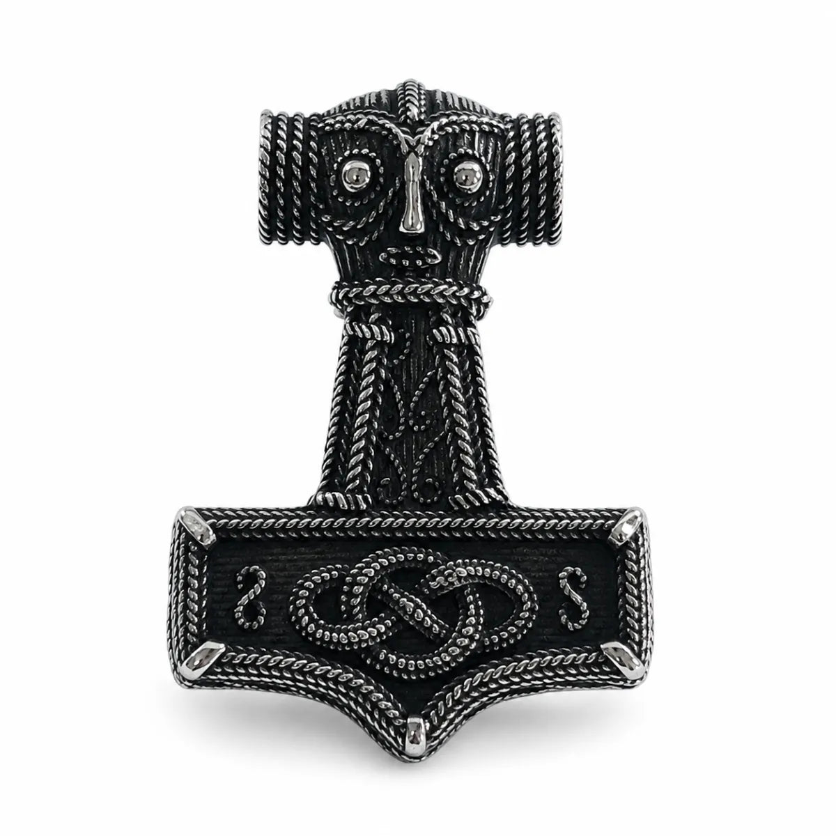 Norse Thor Hammer Pendant Necklace Silver Pendant Only Front View White Background