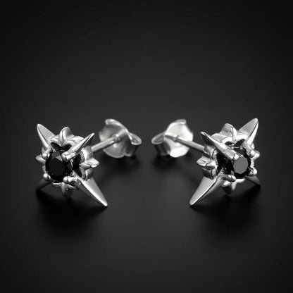North Star Diamond Stud Earrings Black Close Up