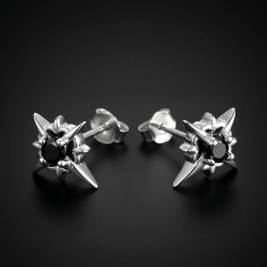 North Star Diamond Stud Earrings Black Close Up