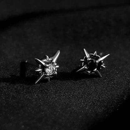 North Star Diamond Stud Earrings Black and White Stones