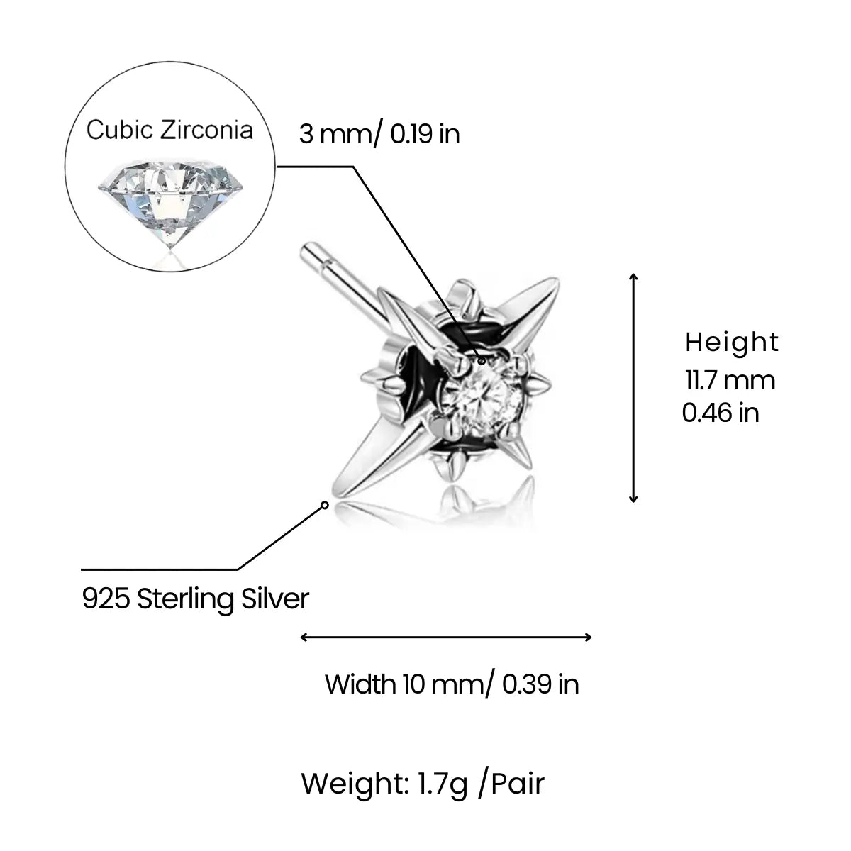 North Star Diamond Stud Earrings Dimensions and Weight