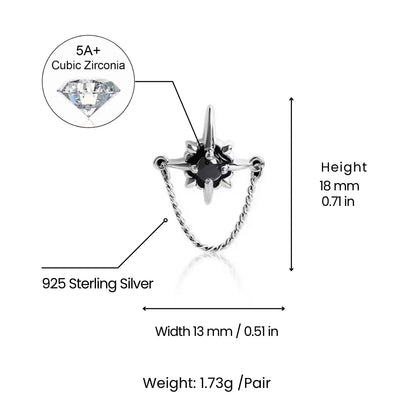 North Star Diamond Stud Earrings with Chain Dimensions and Weight