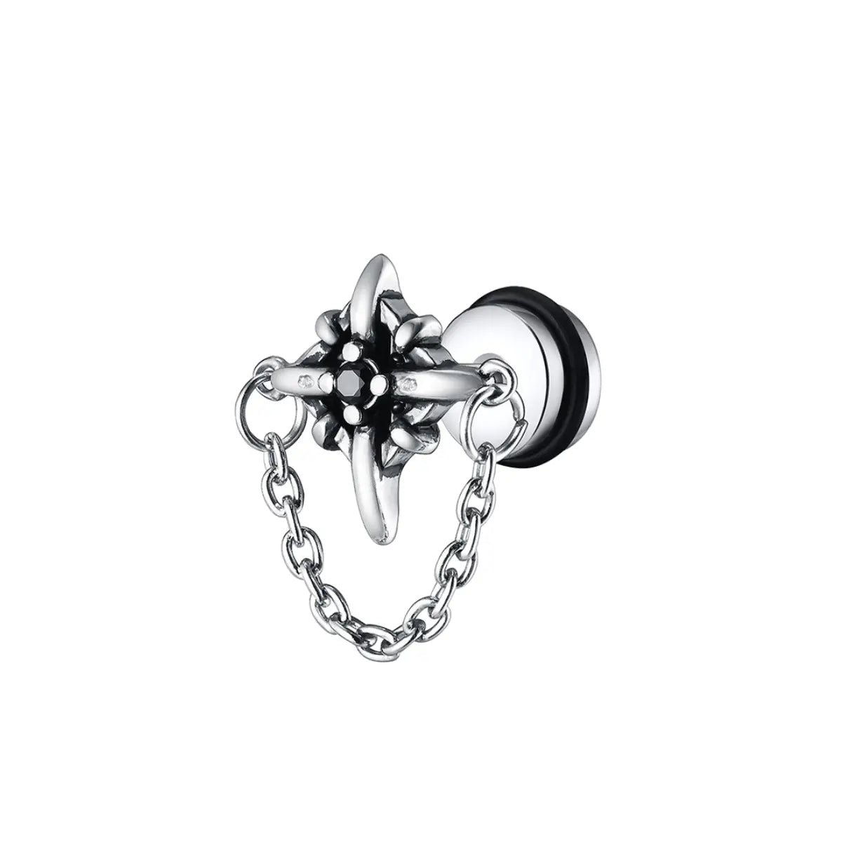 North Star Diamond Stud Earrings with Chain Stainless Steel