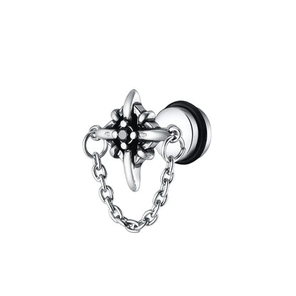 North Star Diamond Stud Earrings with Chain Stainless Steel