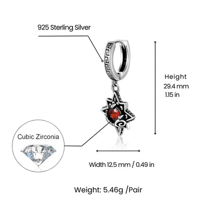 North Star Drop Hoop Earrings Sterling Silver Dimensions and Weight