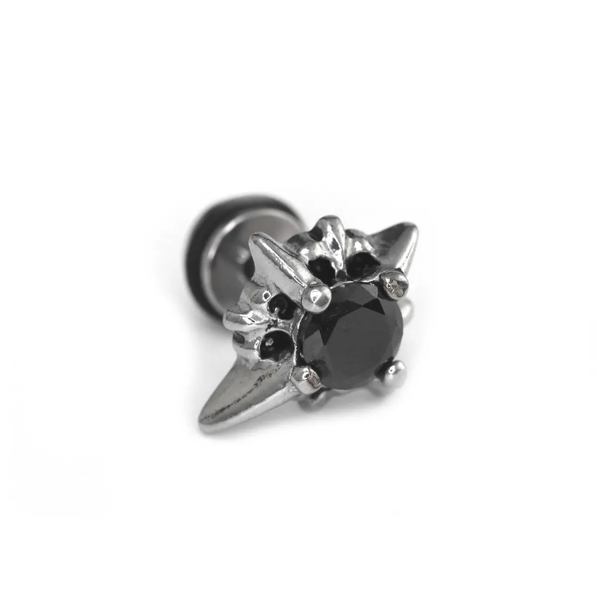 North Star Stud Earrings in Stainless Steel Black Stone