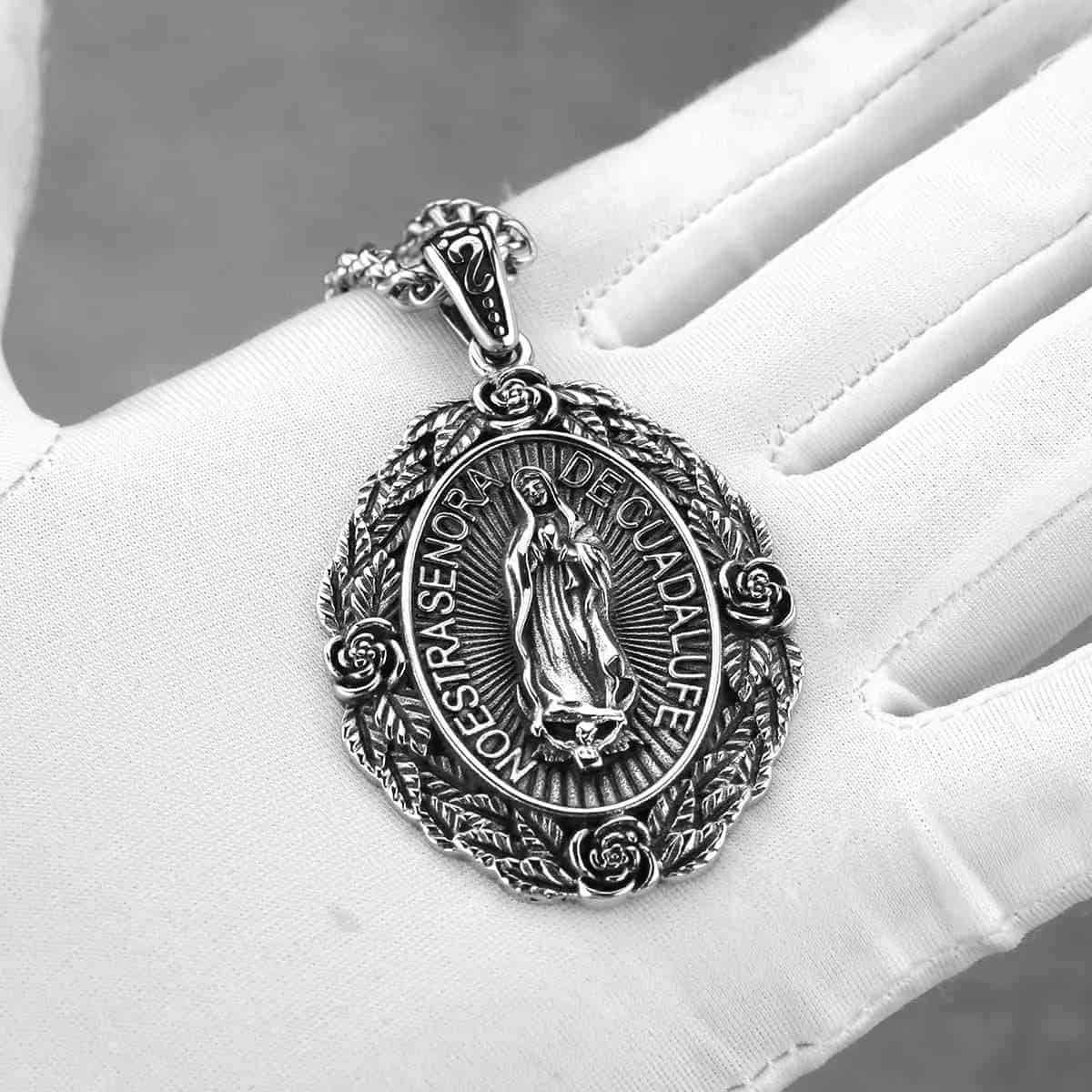 Nuestra Senora de Guadalupe Medal Pendant with Chain Xenos Jewelry