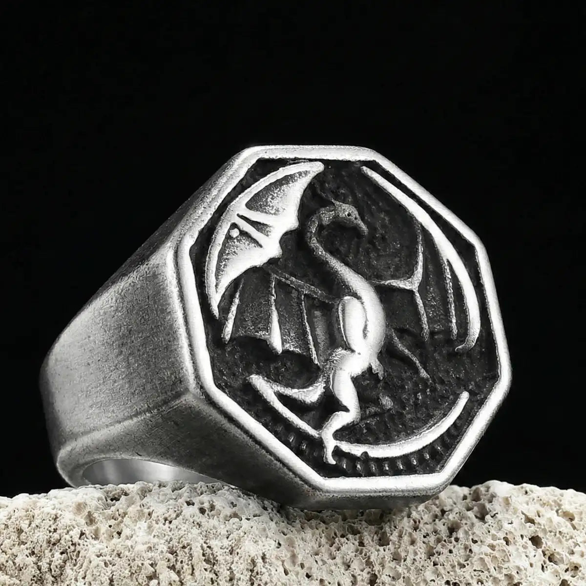 Octagon Dragon Signet Ring