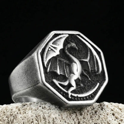 Octagon Dragon Signet Ring