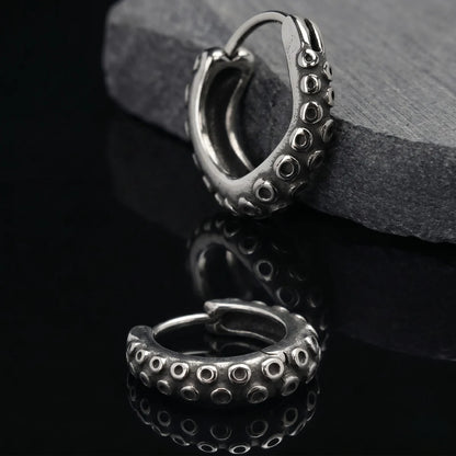 Octopus Tentacle Hoop Earrings Details on Slate with Reflection
