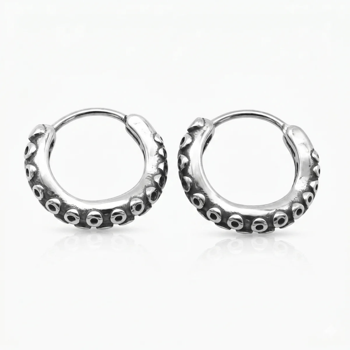 Octopus Tentacle Hoop Earrings Pair White Background Front View