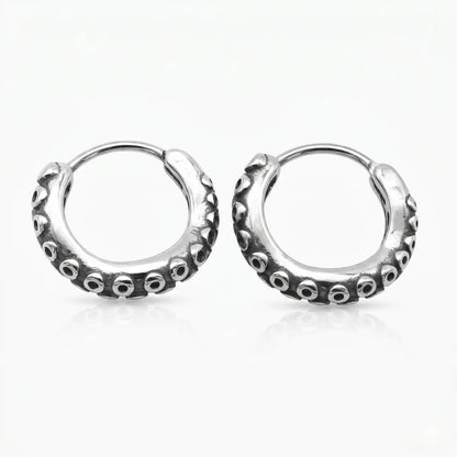 Octopus Tentacle Hoop Earrings Pair White Background Front View