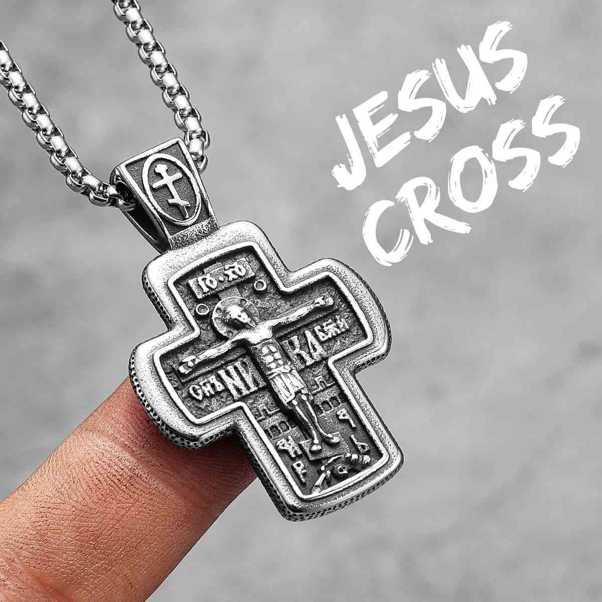 Orthodox Cross Necklace with Cyrillic Inscriptions Pendant with Chain Xenos Jewelry