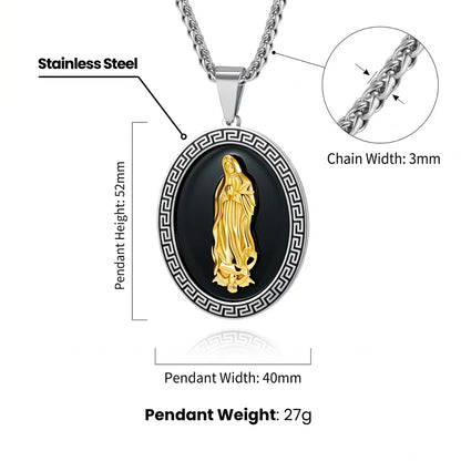 Our Lady of Guadalupe Pendant with Chain Dimensions and Weight