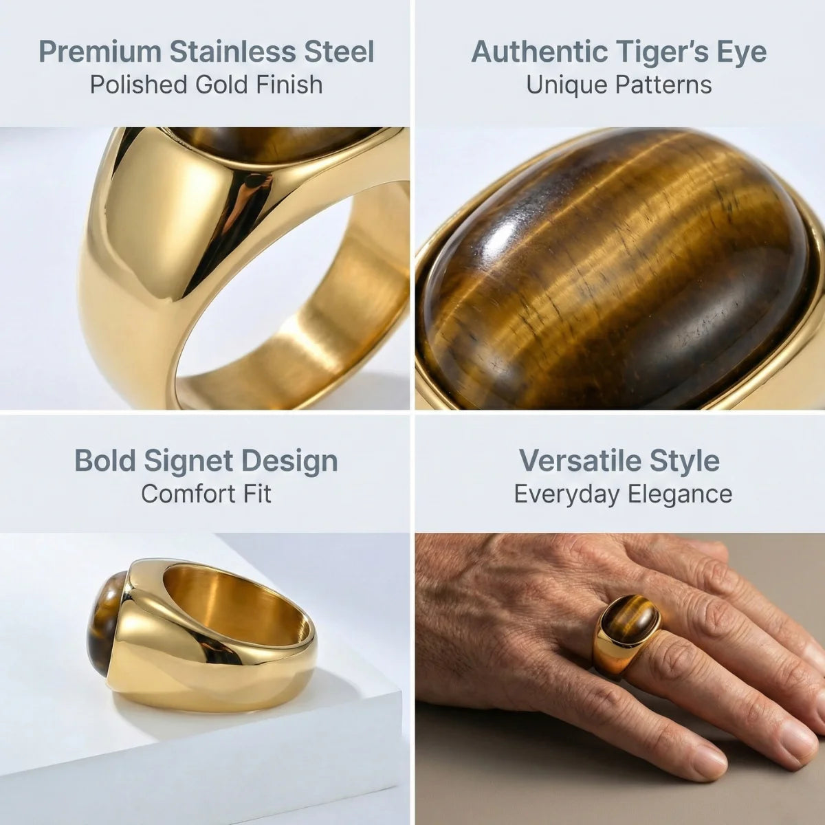 Oval Gold Tiger's Eye Ring Features