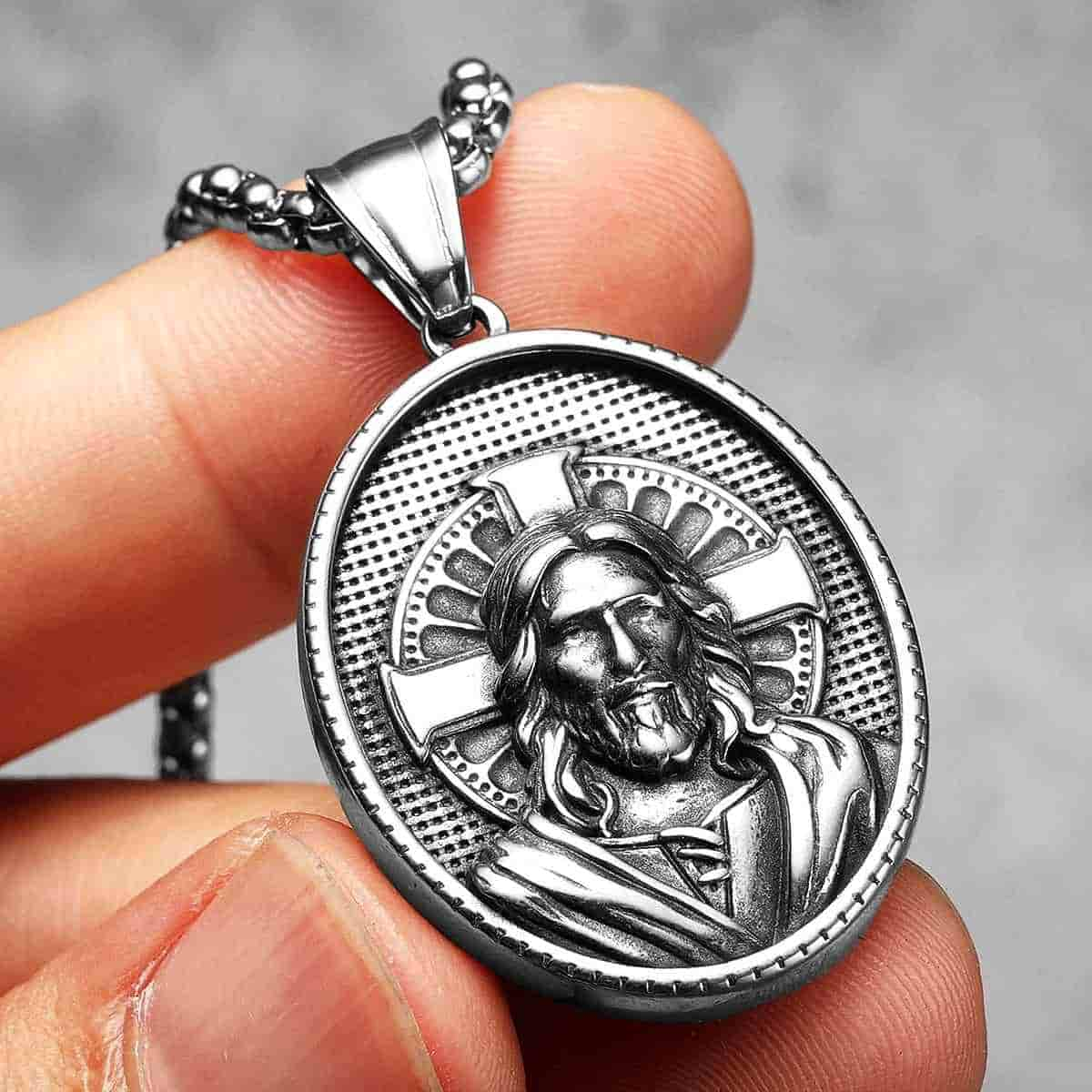 Oval Jesus Cross Medallion Pendant with Chain Xenos Jewelry