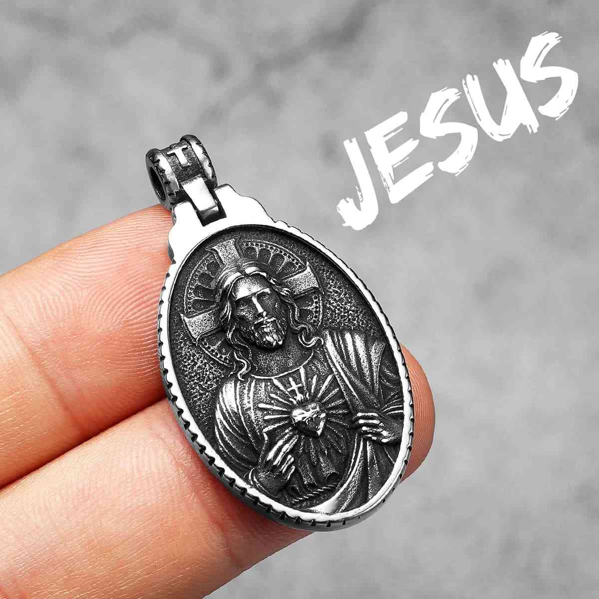 Oval Jesus Cross Pendant with Sacred Heart Pendant Only Xenos Jewelry