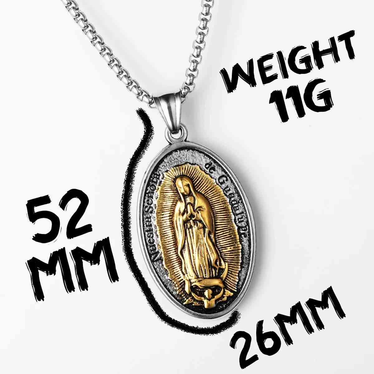 Oval Lady of Guadalupe Necklace Dimensions and Weight Xenos Jewelry