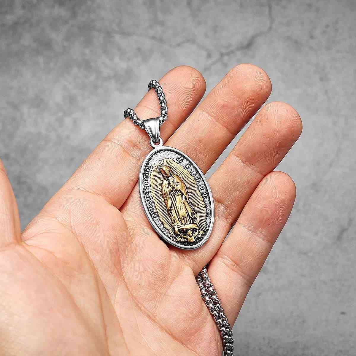 Oval Lady of Guadalupe Necklace Front Xenos Jewelry