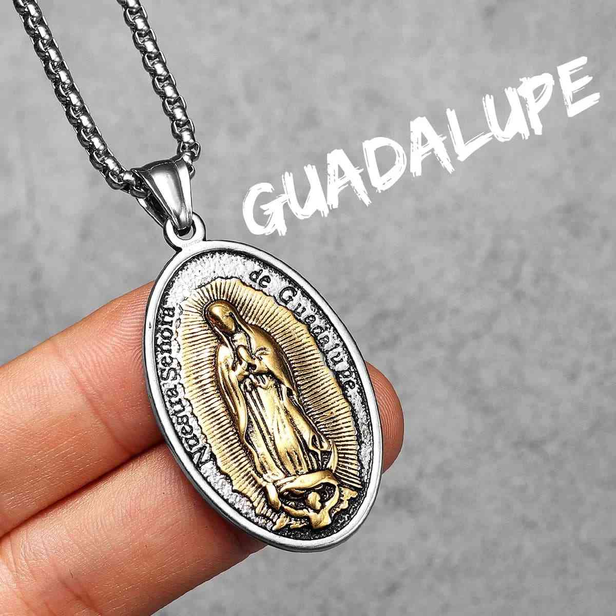 Oval Lady of Guadalupe Necklace Gold Pendant with Chain Xenos Jewelry