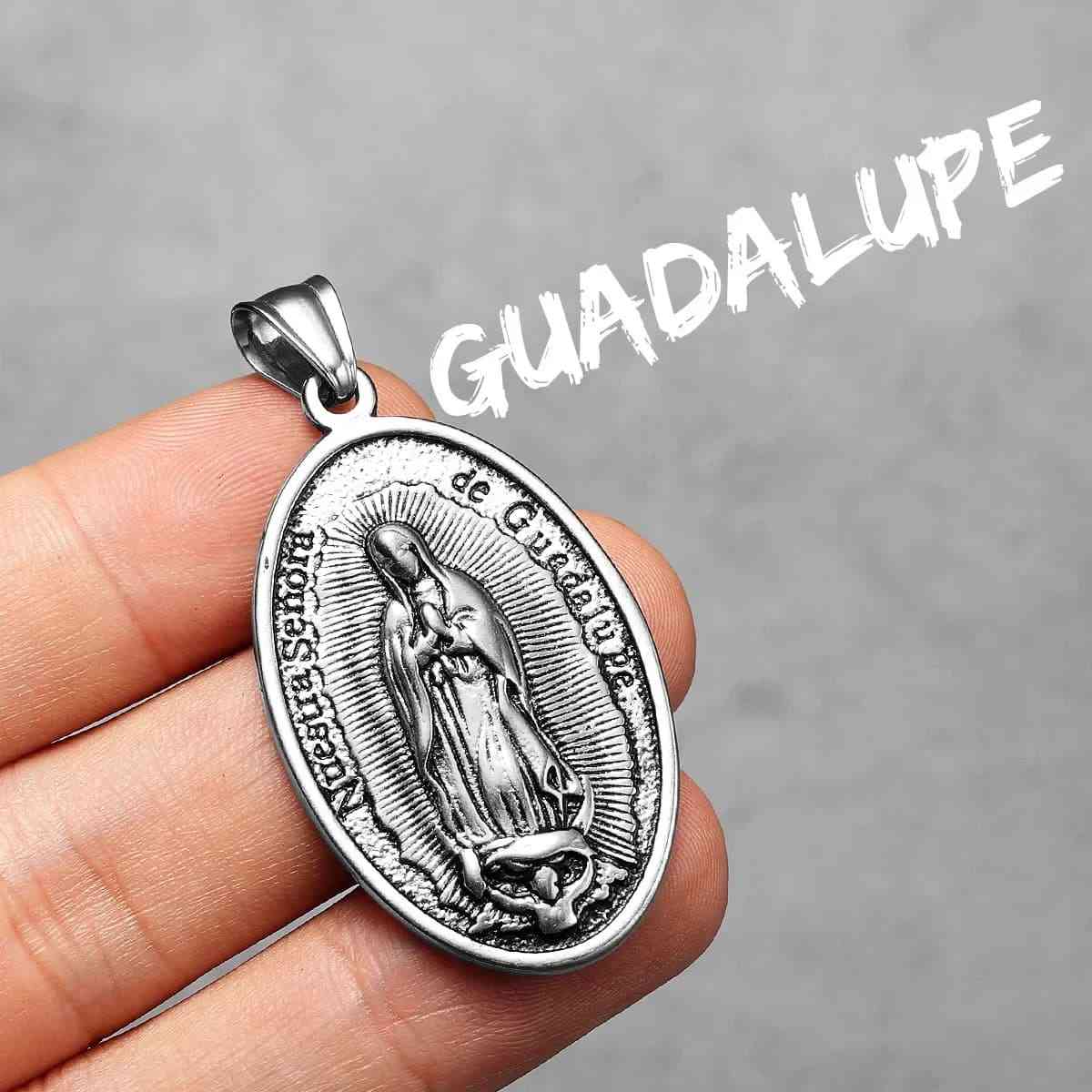 Oval Lady of Guadalupe Necklace Silver Pendant Only Xenos Jewelry