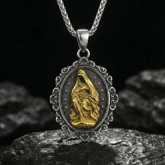 Oval Mother Mary Pendant with Intricate Frame
