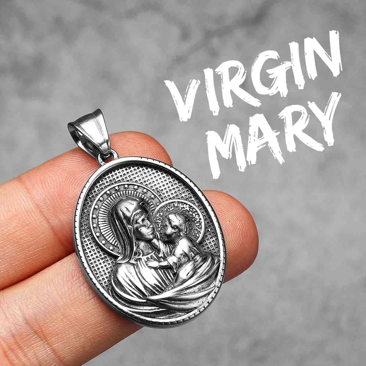 Oval Mother Mary and Child Necklace Xenos Jewelry