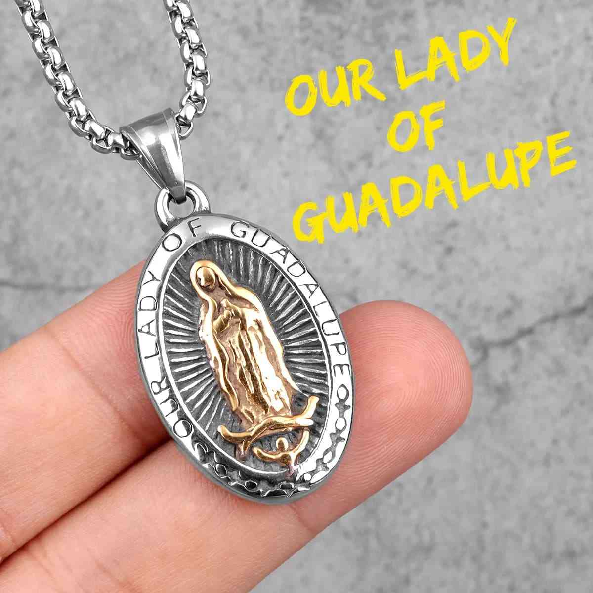 Oval Our Lady of Guadalupe Medal Pendant with Chain Xenos Jewelry