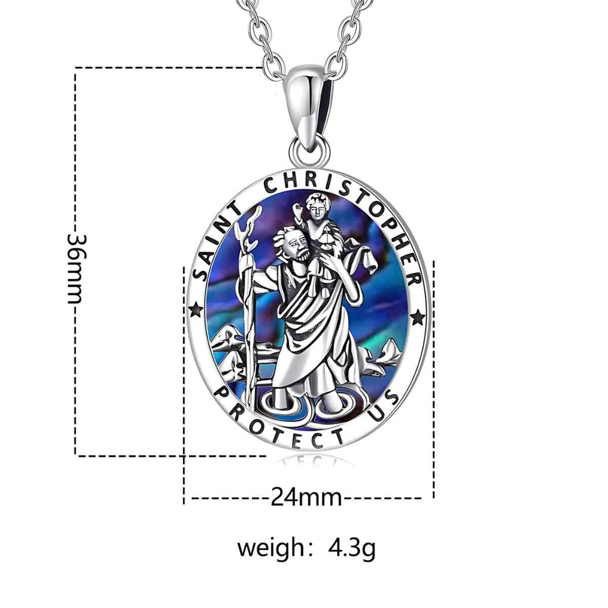 Oval Saint Christopher Necklace Sterling Silver Dimensions and Weight Xenos Jewelry